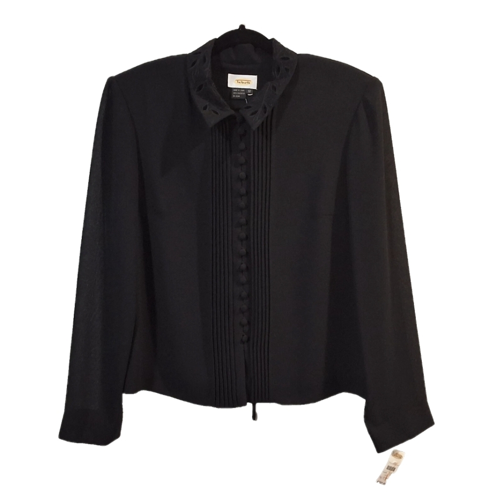 Vtg Talbots Black Evening Jacket Full Button Embroidered Collar Victorian Gothic